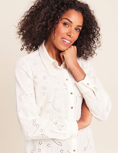 Chemise droite manches longues ecru femme