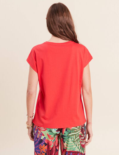 T-shirt &agrave; sequins manches courtes rouge femme