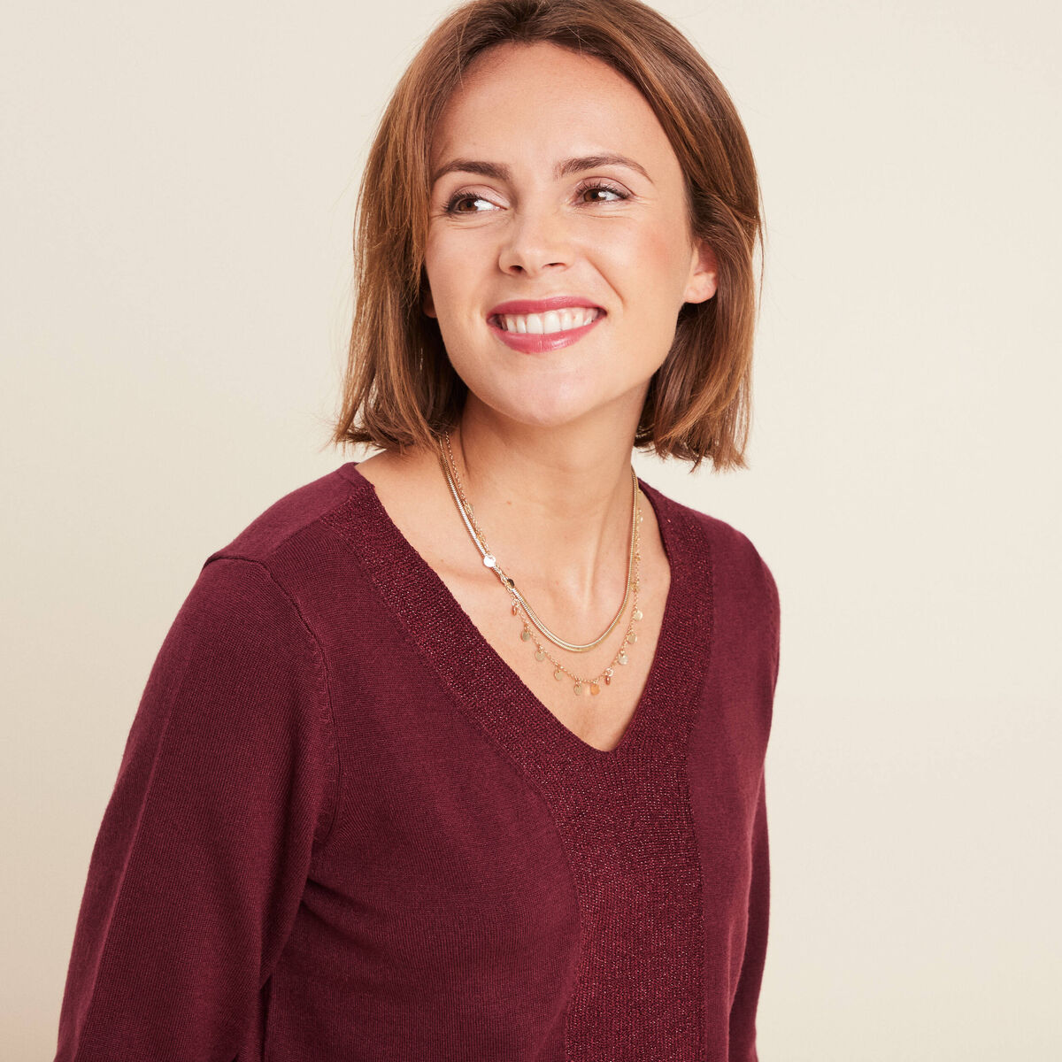 Pull manches longues bordeaux femme