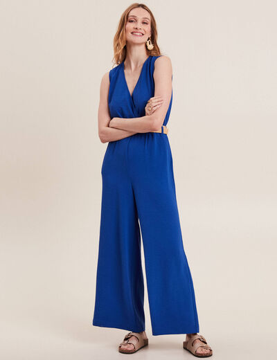 Combinaison pantalon fluide bleu electrique femme