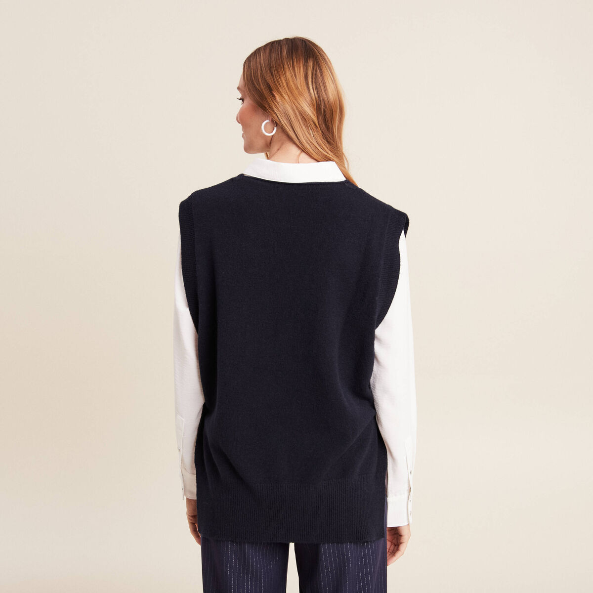 Pull sans manches bleu foncé femme