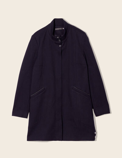 Manteau zippé et boutonné bleu foncé femme