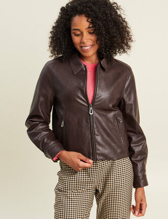 Veste doubl&eacute;e marron fonc&eacute; femme