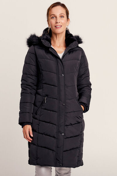 Doudoune longue à capuche noir femme