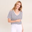 T-shirt droit broderie manches courtes bleu femme