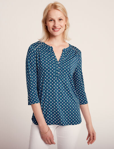 T-shirt manches 3/4 bleu foncé femme