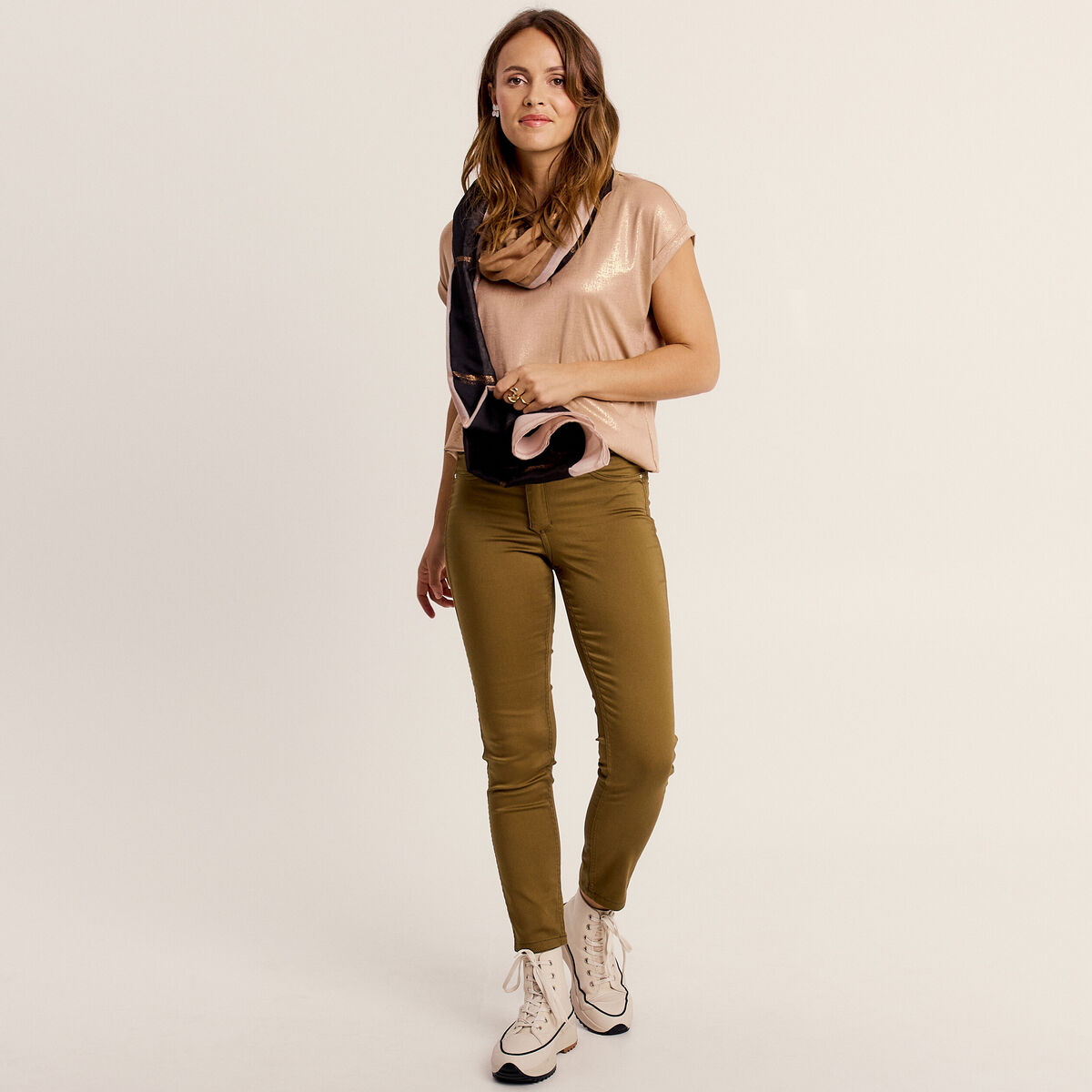 Pantalon enduit r&eacute;versible couleur bronze femme
