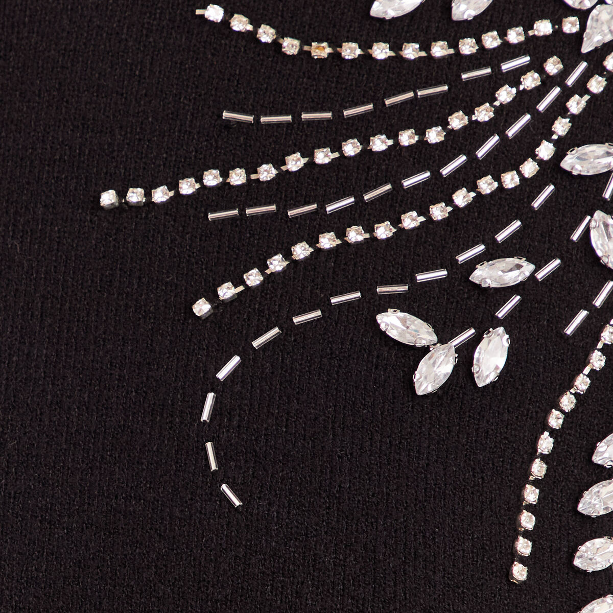 Pull col montant manches longues strass noir femme