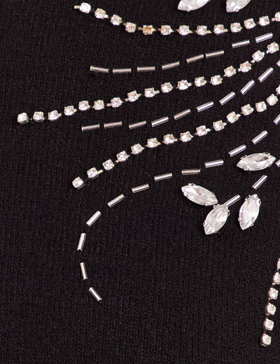 Pull col montant manches longues strass noir femme