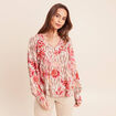 Blouse col v manches longues rose femme