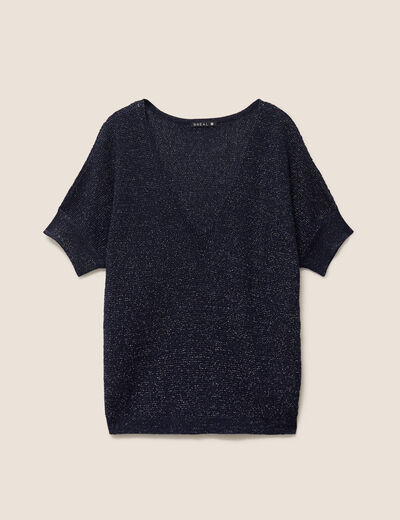Pull col v bleu marine femme