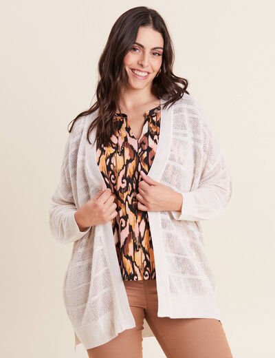 Gilet ajouré manches 3/4 ecru femme