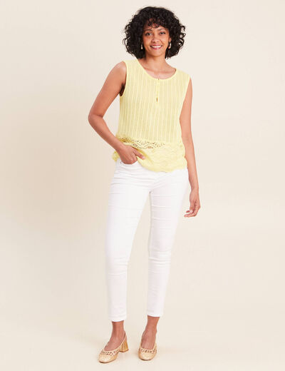 Top sans manches avec dentelle jaune pastel femme