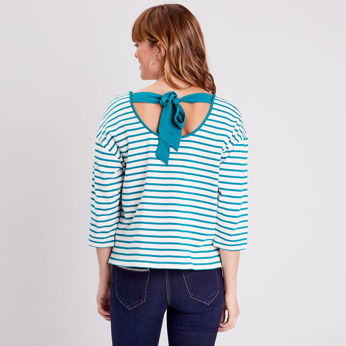 T-shirt manches 3/4 vert canard femme