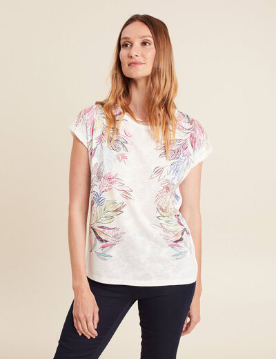 T-shirt col rond manches courtes ecru femme