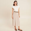 Robe longue évasée bi-matière ecru femme