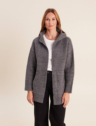 Gilet droit long gris fonc&eacute; femme