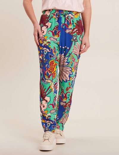 Pantalon carotte fluide 7/8ème vert femme