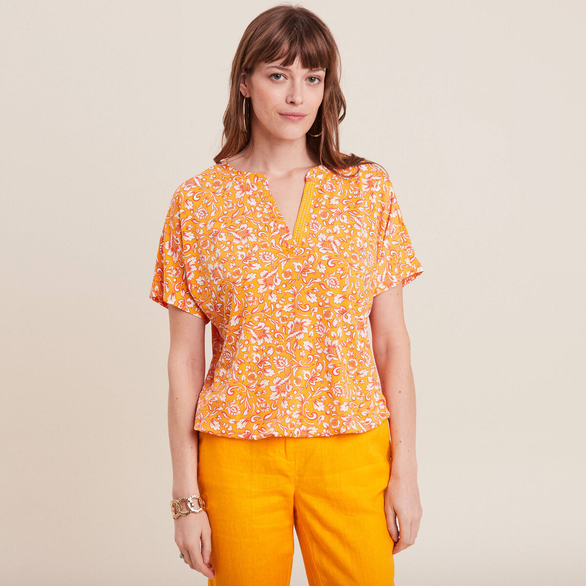 T-shirt manches courtes jaune foncé femme