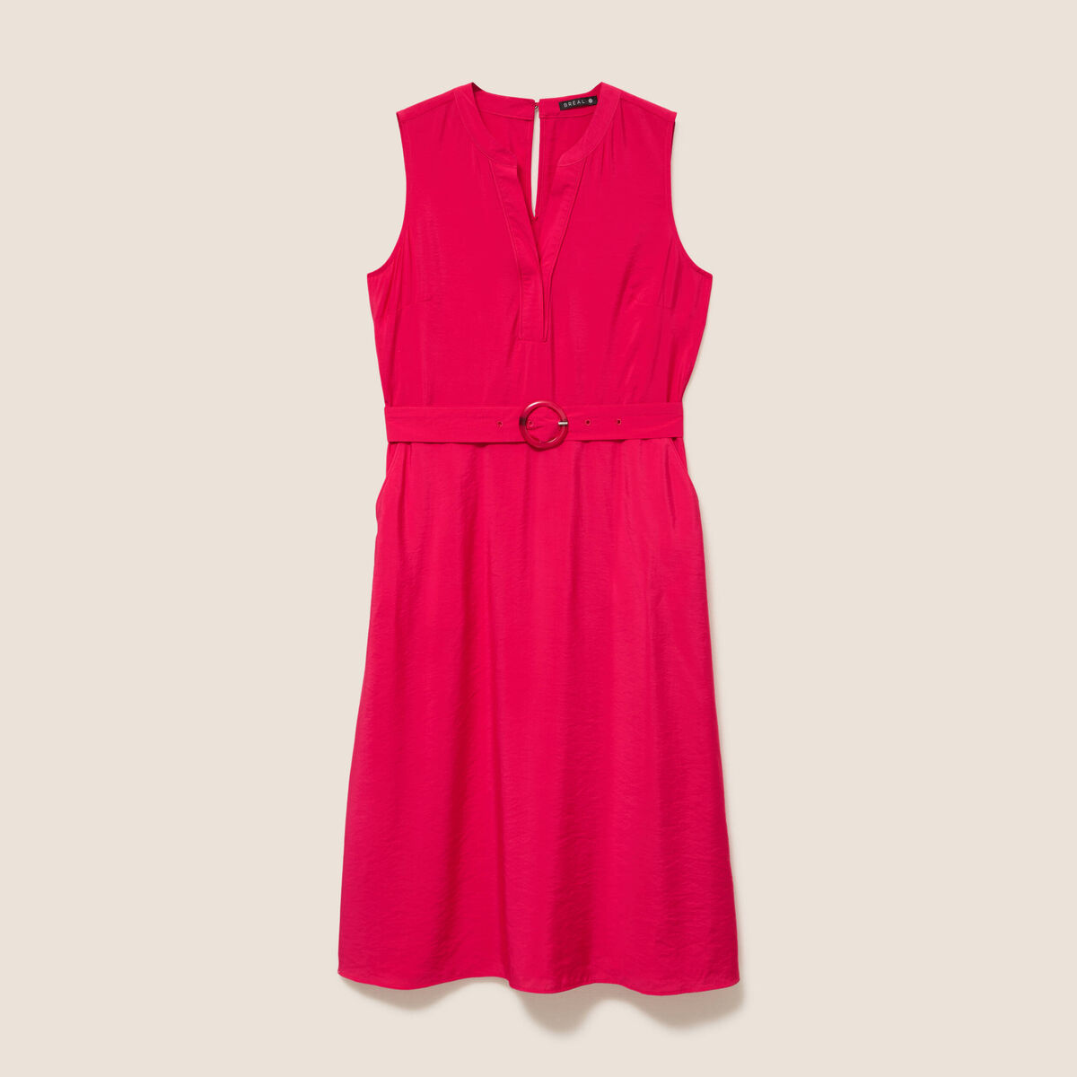 Robe &eacute;vas&eacute;e 3/4 sans manches ceinture rose fushia femme