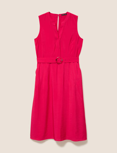 Robe &eacute;vas&eacute;e 3/4 sans manches ceinture rose fushia femme