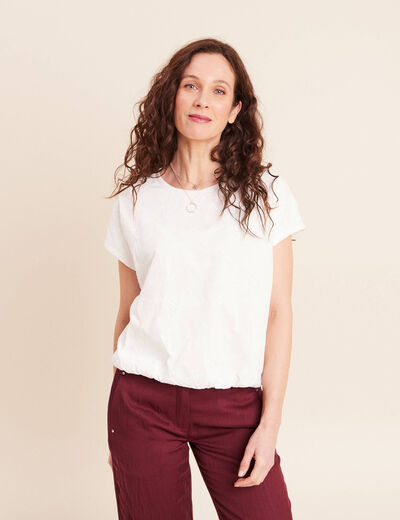T-shirt col rond manches courtes doubl&eacute;e ecru femme