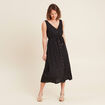 Robe midi évasée satin noir femme