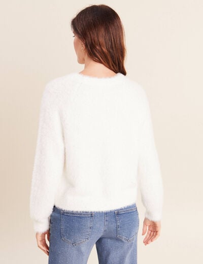 Gilet col V &agrave; sequins ecru femme