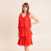 Robe pliss&eacute;e sans manches col v orange fonc&eacute; femme