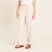 Pantalon large taille haute creme femme