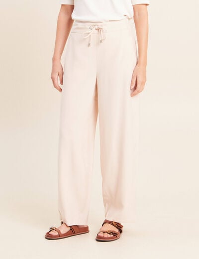 Pantalon large taille haute creme femme