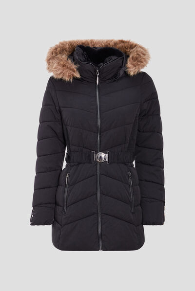 Doudoune cintrée à capuche noir femme