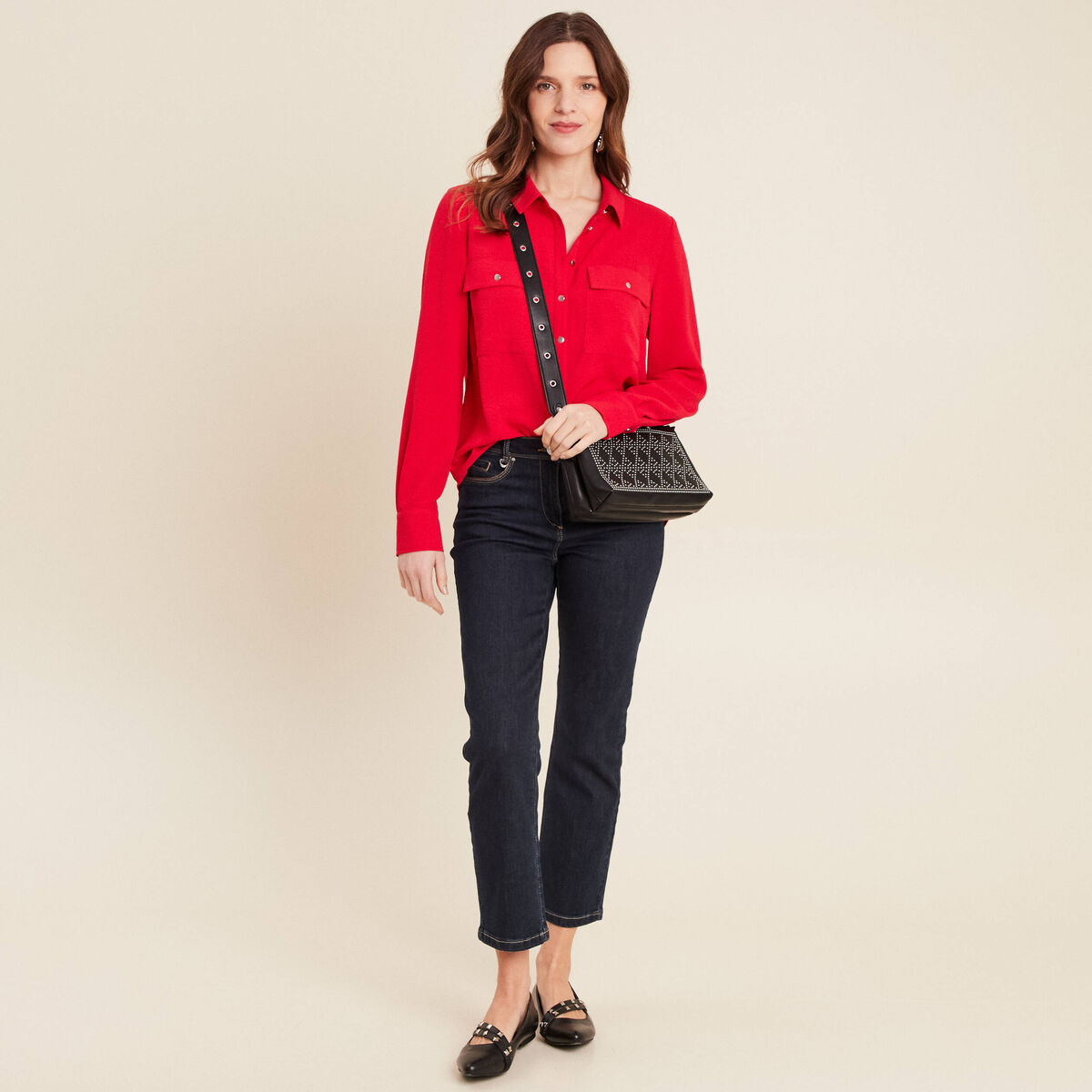 Chemise manches longues rouge femme