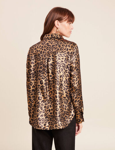 Chemise droite mi-longue brillante noir femme