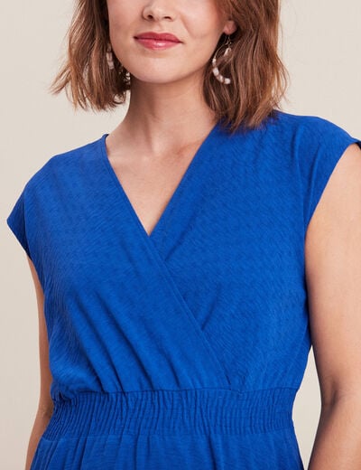 Robe évasée taille smockée bleu electrique femme