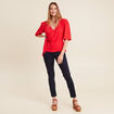 Blouse col V manches coude rouge femme