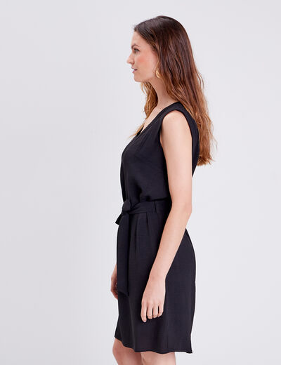 Robe droite ceintur&eacute;e noir femme