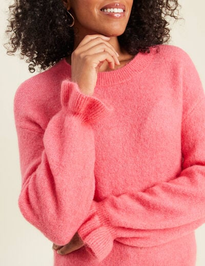 Pull col rond rose framboise femme
