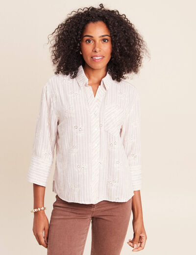 Chemise ample courte avec broderie marron chocolat femme