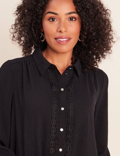 Chemise fluide manches longues dentelle noir femme