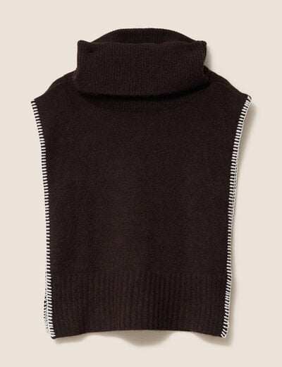Pull sans manches aspect laineux marron fonc&eacute; femme