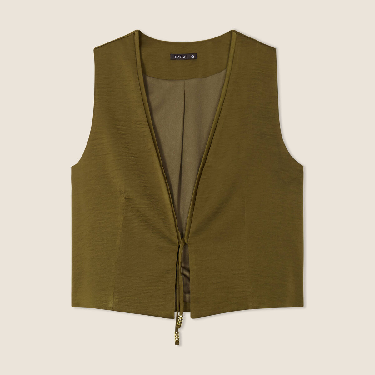 Veston sans manches satin vert olive femme