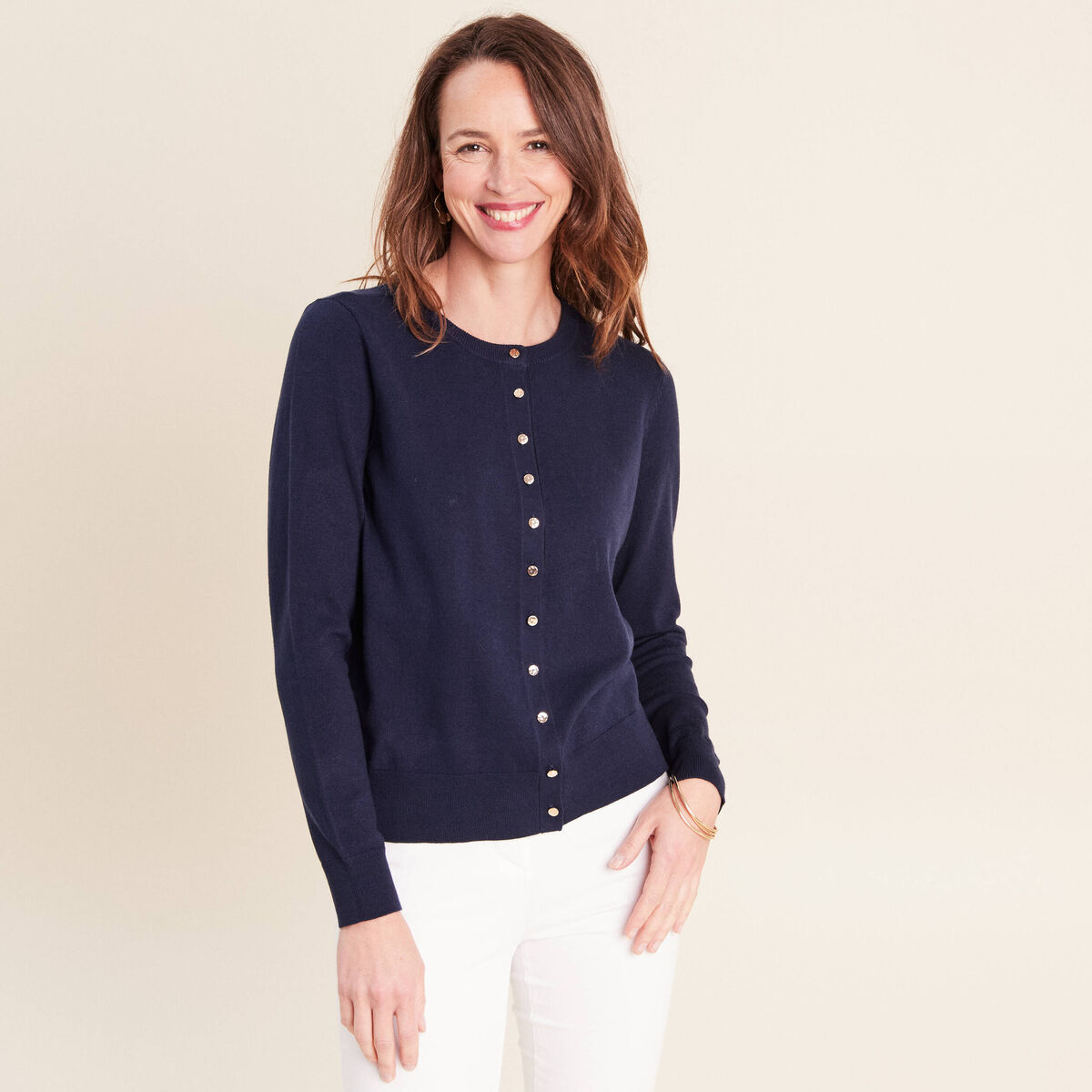Gilet manches longues col rond bleu marine femme