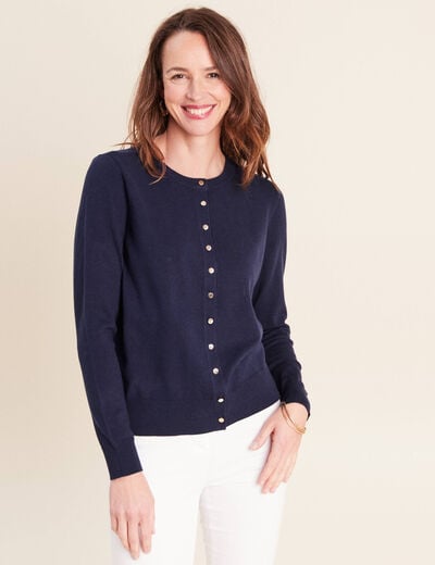 Gilet manches longues col rond bleu marine femme