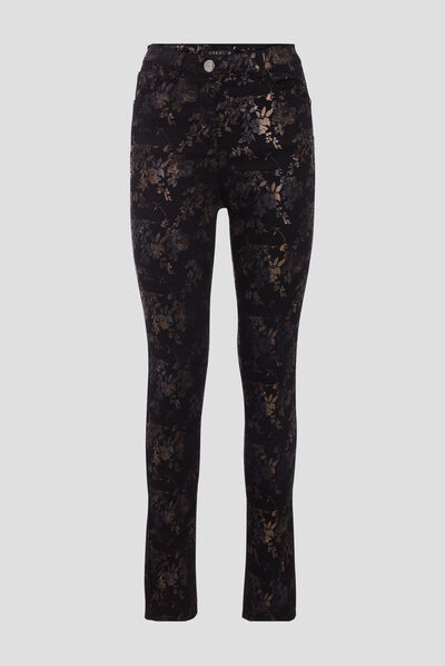 Pantalon ajusté denim noir femme