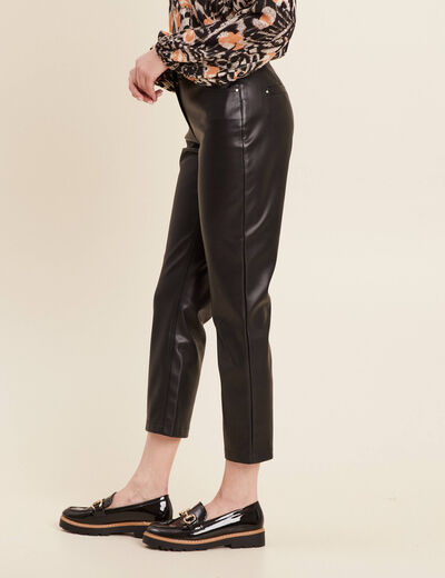 Pantalon droit simili cuir noir femme