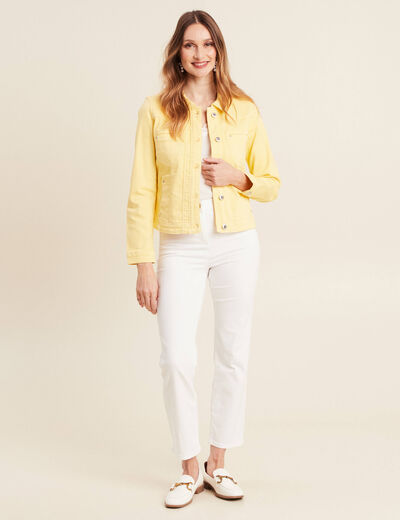 Blouson ajusté boutonné jaune clair femme