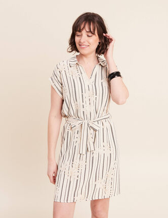Robe droite courte manches tr&egrave;s courtes noir femme