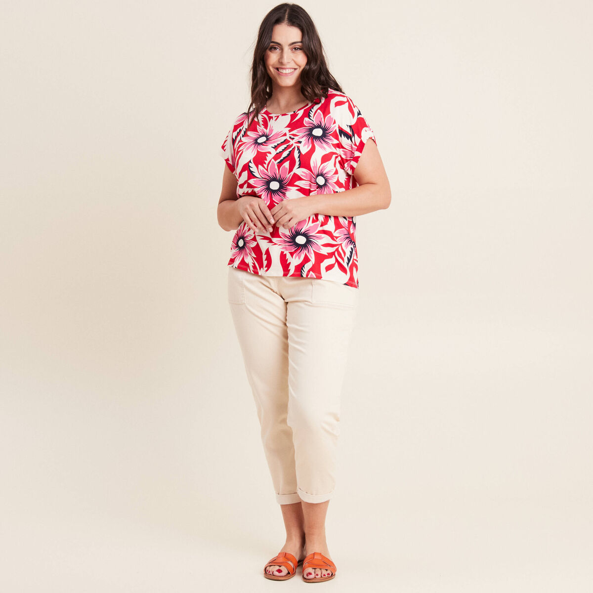 Pantalon large 7/8ème ivoire femme