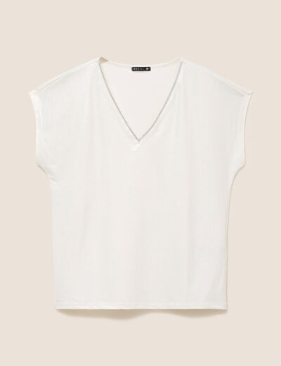 T-shirt col V manches courtes ecru femme